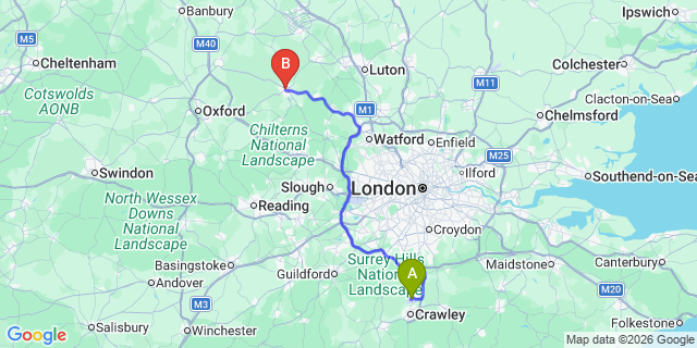 Map: London Gatwick Airport (LGW) to Aylesbury
