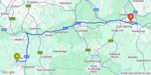 Map: London Gatwick Airport (LGW) to Aylesford