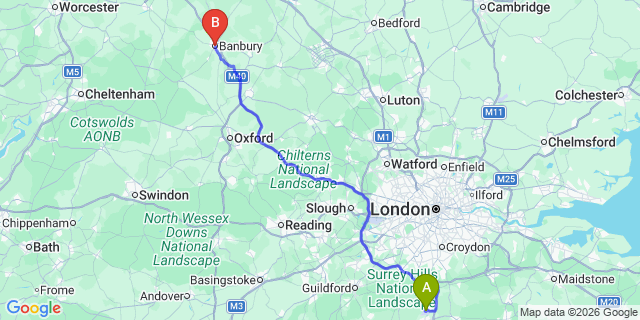 Map: London Gatwick Airport (LGW) to Banbury
