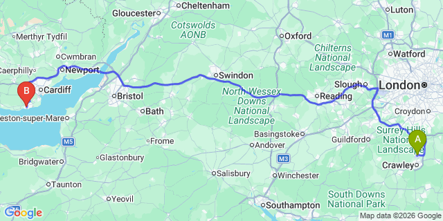 Map: London Gatwick Airport (LGW) to Barry