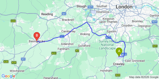 Map: London Gatwick Airport (LGW) to Basingstoke