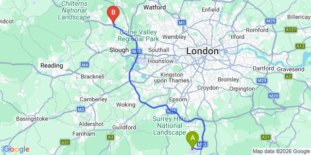 Map: London Gatwick Airport (LGW) to Beaconsfield