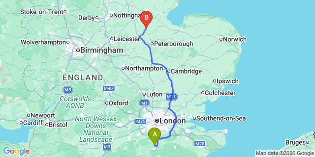 Map: London Gatwick Airport (LGW) to Bourne