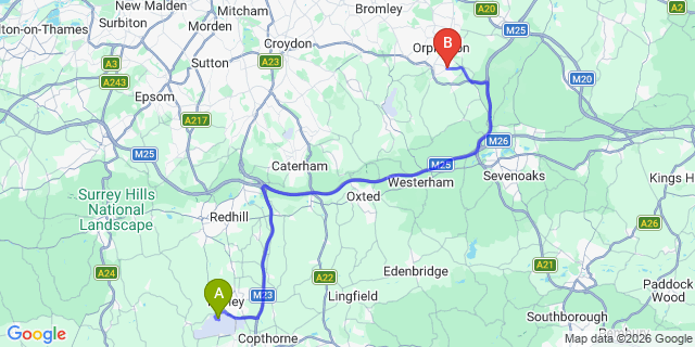 Map: London Gatwick Airport (LGW) to BR6 Orpington