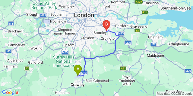 Map: London Gatwick Airport (LGW) to BR7 Chislehurst