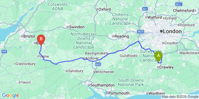 Map: London Gatwick Airport (LGW) to Bradford-On-Avon