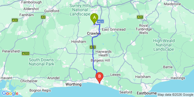 Map: London Gatwick Airport (LGW) to Brighton