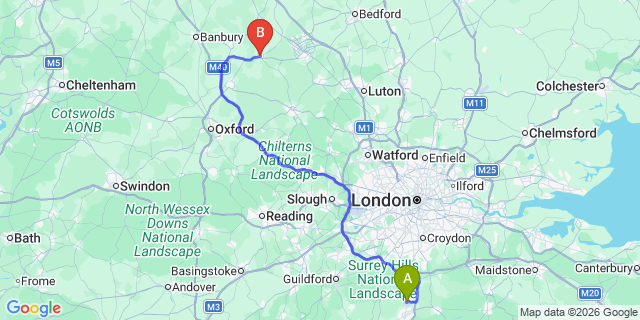 Map: London Gatwick Airport (LGW) to Buckingham