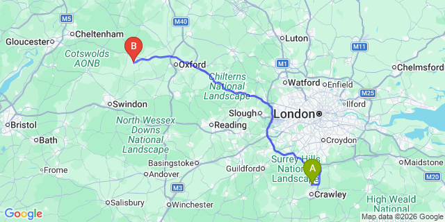 Map: London Gatwick Airport (LGW) to Carterton