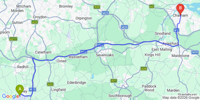 Map: London Gatwick Airport (LGW) to Chatham
