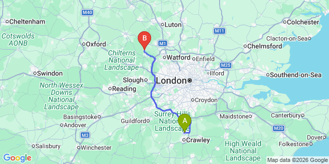 Map: London Gatwick Airport (LGW) to Chesham