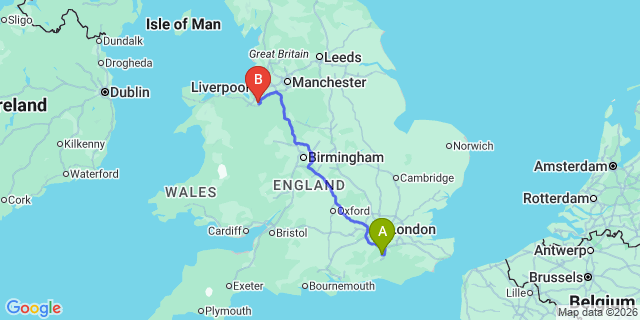 Map: London Gatwick Airport (LGW) to Chester