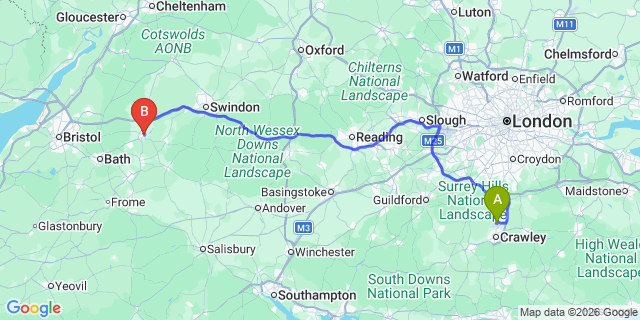 Map: London Gatwick Airport (LGW) to Chippenham