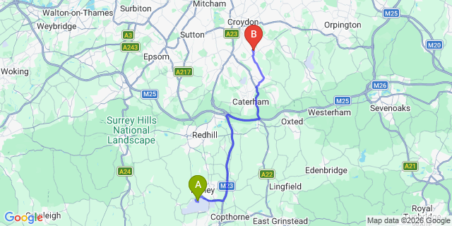 Map: London Gatwick Airport (LGW) to CR2 South Croydon