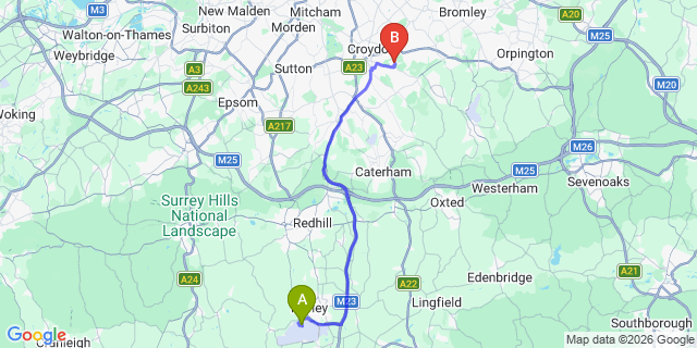 Map: London Gatwick Airport (LGW) to CR9 Croydon