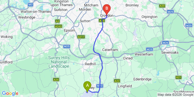 Map: London Gatwick Airport (LGW) to Croydon