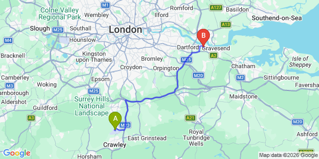Map: London Gatwick Airport (LGW) to DA10 Swanscombe