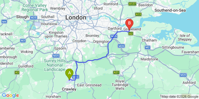 Map: London Gatwick Airport (LGW) to DA11 Gravesend