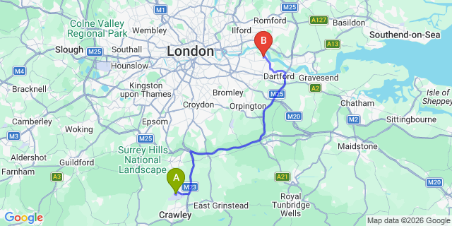 Map: London Gatwick Airport (LGW) to DA17 Belvedere
