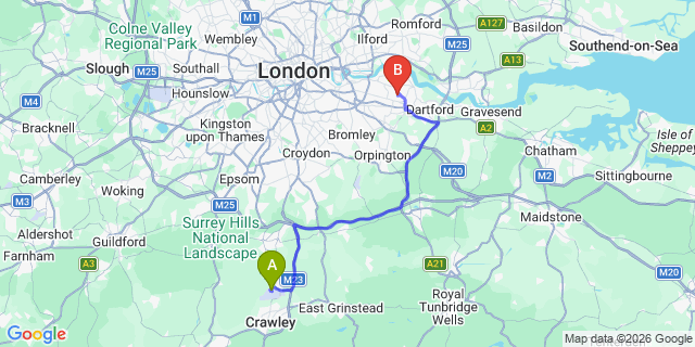 Map: London Gatwick Airport (LGW) to DA7 Bexleyheath