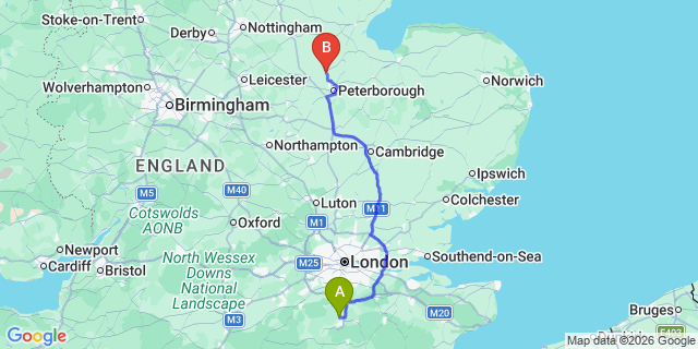 Map: London Gatwick Airport (LGW) to Deeping