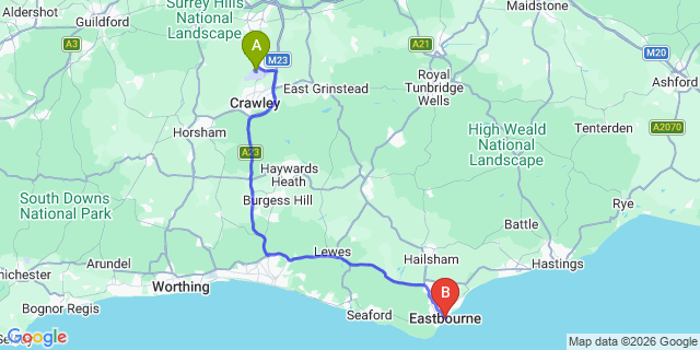 Map: London Gatwick Airport (LGW) to Eastbourne