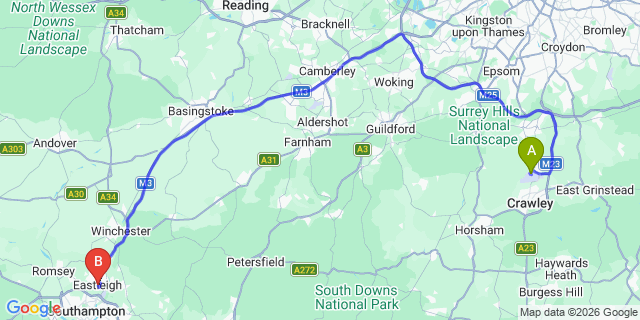 Map: London Gatwick Airport (LGW) to Eastleigh