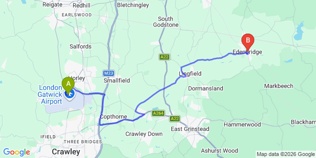 Map: London Gatwick Airport (LGW) to Edenbridge
