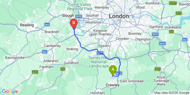 Map: London Gatwick Airport (LGW) to Egham