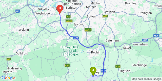 Map: London Gatwick Airport (LGW) to Esher