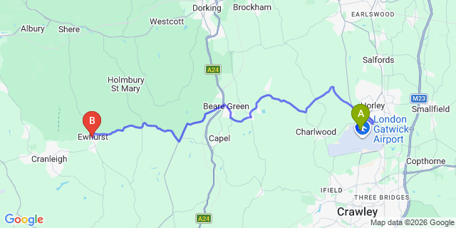 Map: London Gatwick Airport (LGW) to Ewhurst