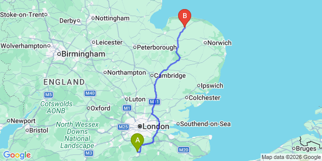Map: London Gatwick Airport (LGW) to Fakenham