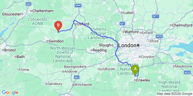 Map: London Gatwick Airport (LGW) to Faringdon