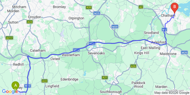 Map: London Gatwick Airport (LGW) to Gillingham