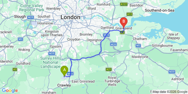 Map: London Gatwick Airport (LGW) to Gravesend
