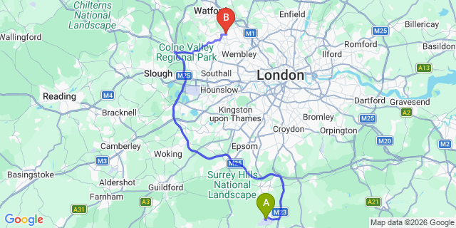 Map: London Gatwick Airport (LGW) to HA3 Harrow
