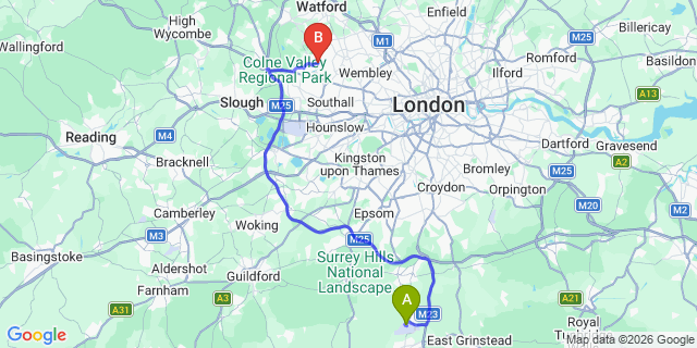 Map: London Gatwick Airport (LGW) to HA4 Ruislip