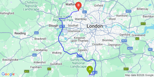 Map: London Gatwick Airport (LGW) to HA7 Stanmore