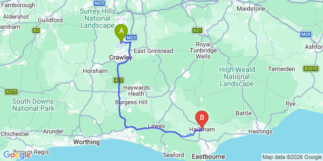Map: London Gatwick Airport (LGW) to Hailsham