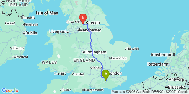Map: London Gatwick Airport (LGW) to Halifax