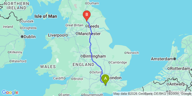 Map: London Gatwick Airport (LGW) to Harrogate