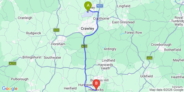 Map: London Gatwick Airport (LGW) to Hassocks