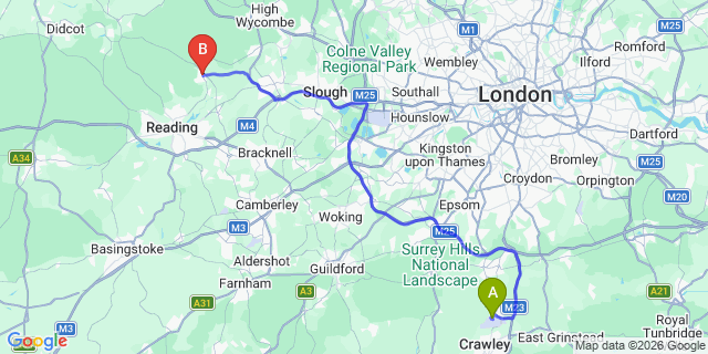 Map: London Gatwick Airport (LGW) to Henley-On-Thames