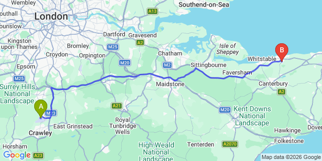 Map: London Gatwick Airport (LGW) to Herne