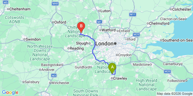 Map: London Gatwick Airport (LGW) to High Wycombe