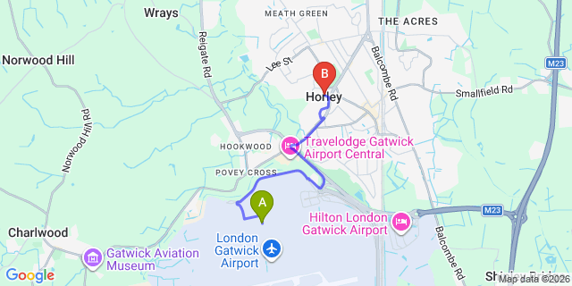 Map: London Gatwick Airport (LGW) to Horley