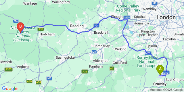 Map: London Gatwick Airport (LGW) to Hungerford