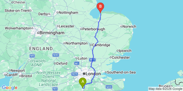 Map: London Gatwick Airport (LGW) to Hunstanton