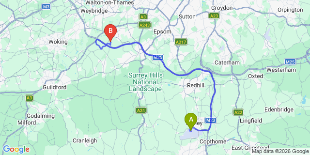 Map: London Gatwick Airport (LGW) to KT11 Cobham