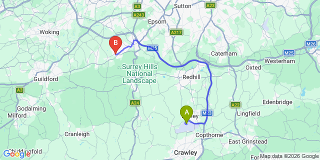 Map: London Gatwick Airport (LGW) to KT23 Leatherhead